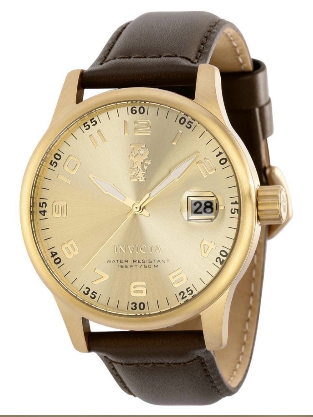 Invicta I-Force Vangardis Men's Watch - 44mm, Gold Dial Brown Leather Strap